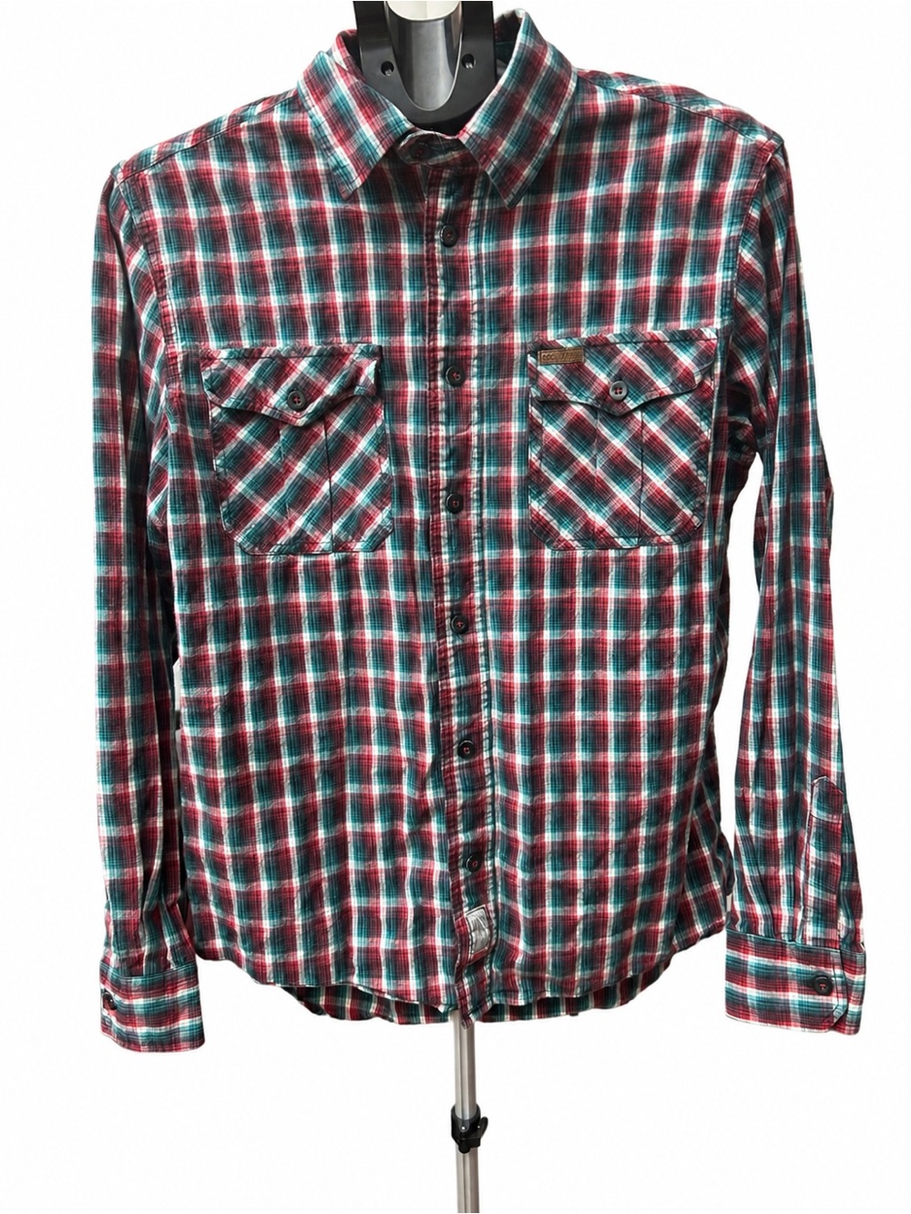 Rocawear Red, Teal & White Plaid Button-Down